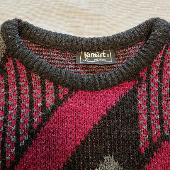 XL Indie Vintage sweater Eclectic Grandpa core Mens Black Red Geometric dad 80's - Picture 9 of 9